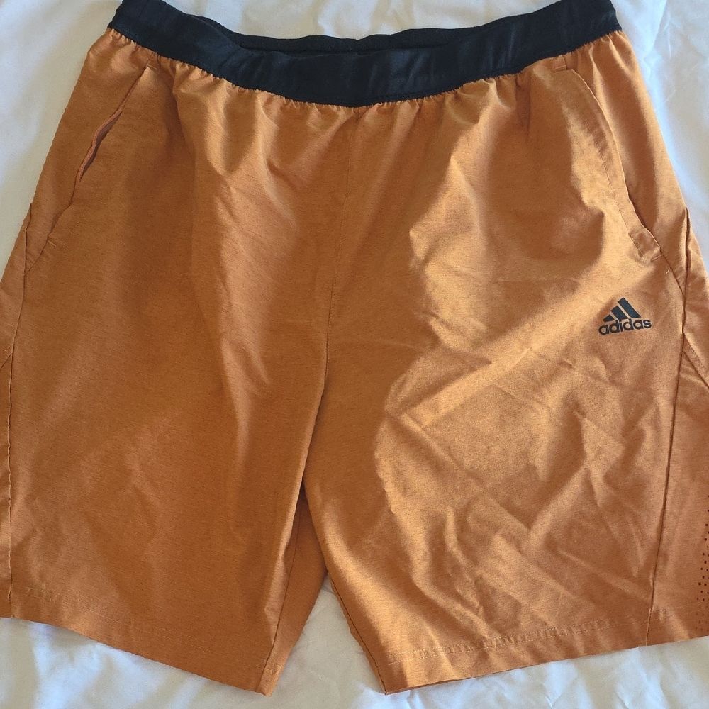 Adidas Men's Orange and Black Athletic Shorts